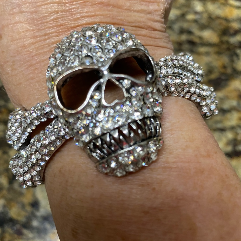 Crystal Skull Cuff Bracelet silver tone